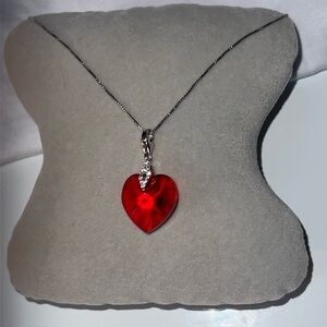 NEW 🛍 PRETTY STERLING SILVER RED HEART PENDANT WITH SPARKLE